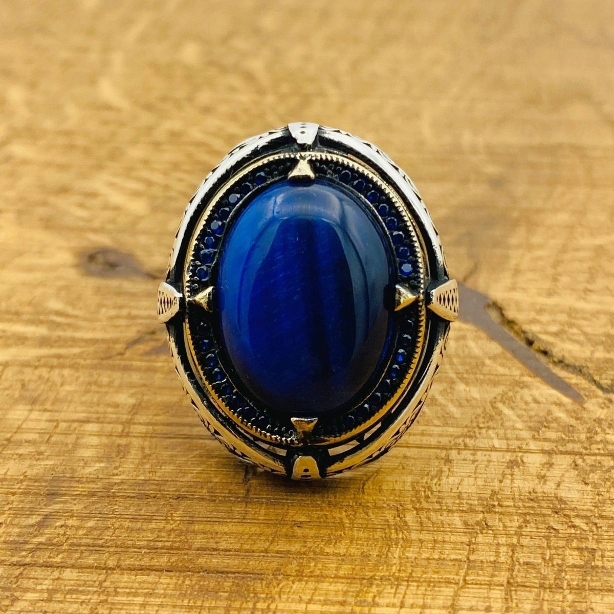 Men Blue Lapis Lazuli Silver Ring