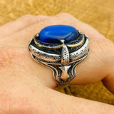 Men Blue Lapis Lazuli Silver Ring