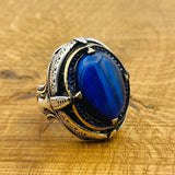 Men Blue Lapis Lazuli Silver Ring