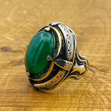 Men Natural Green Gemstone Silver Ring