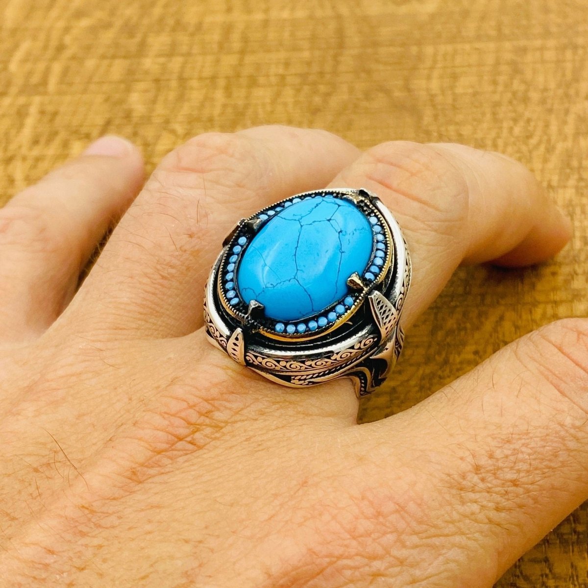 Men Natural Turquoise Ring