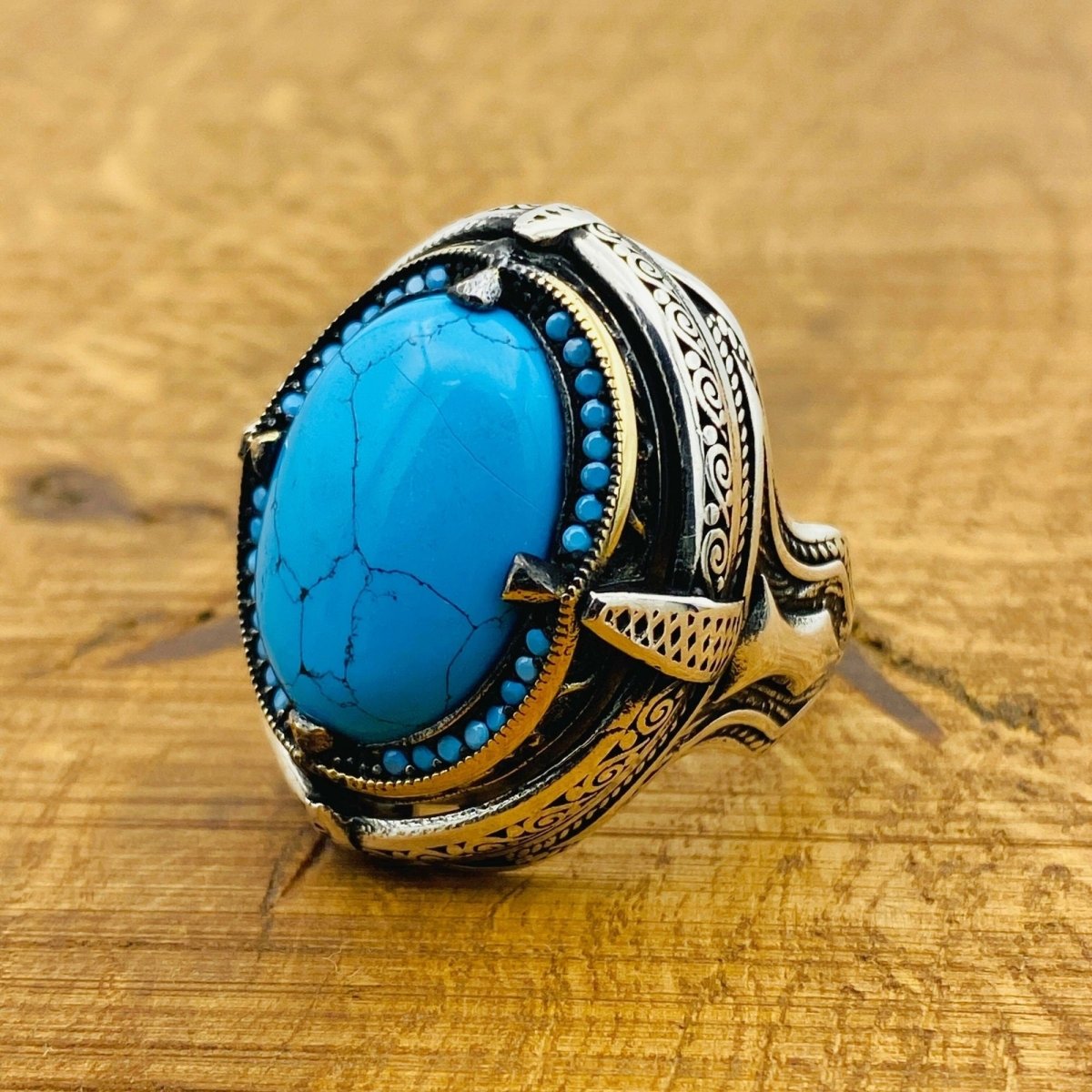 Men Natural Turquoise Ring