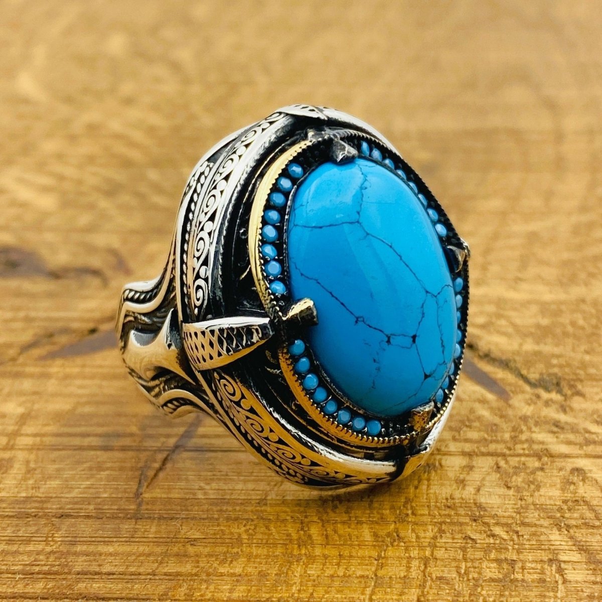 Men Natural Turquoise Ring