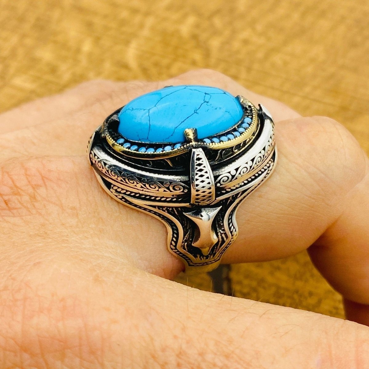 Men Natural Turquoise Ring