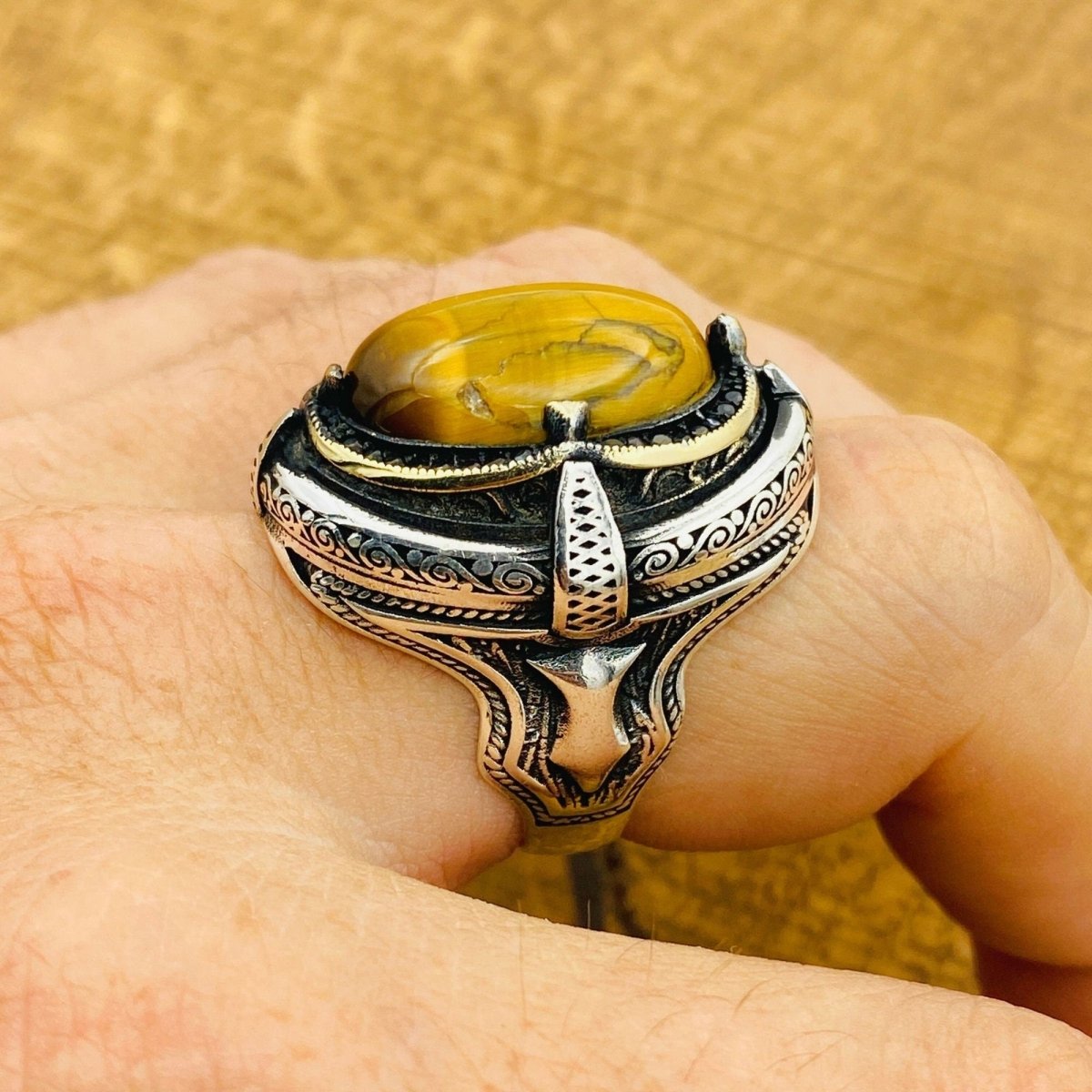 Men Tiger's Eye Stone Ring