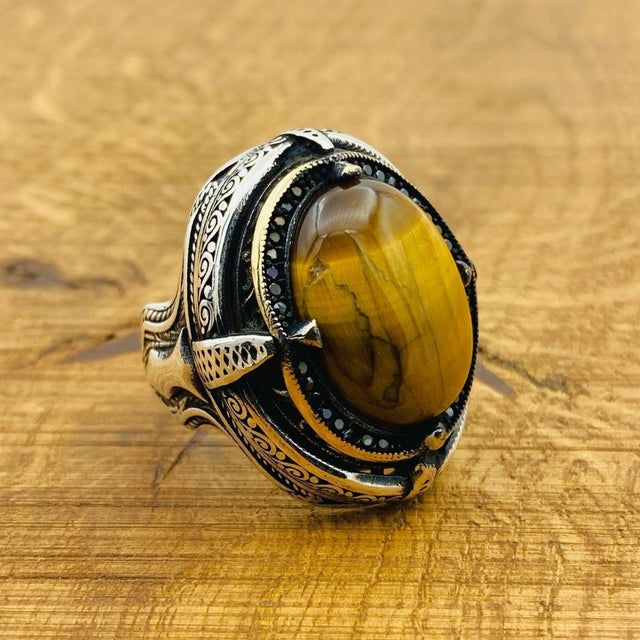 Men Tiger's Eye Stone Ring