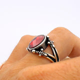 Men's 925 Sterling Silver Ring with Vibrant Red Zircon Stone - Classic Turkish Design - TryAladdin