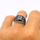 Men's 925 Sterling Silver Square Black Zircon Statement Ring - Handmade Turkish Jewelry - TryAladdin