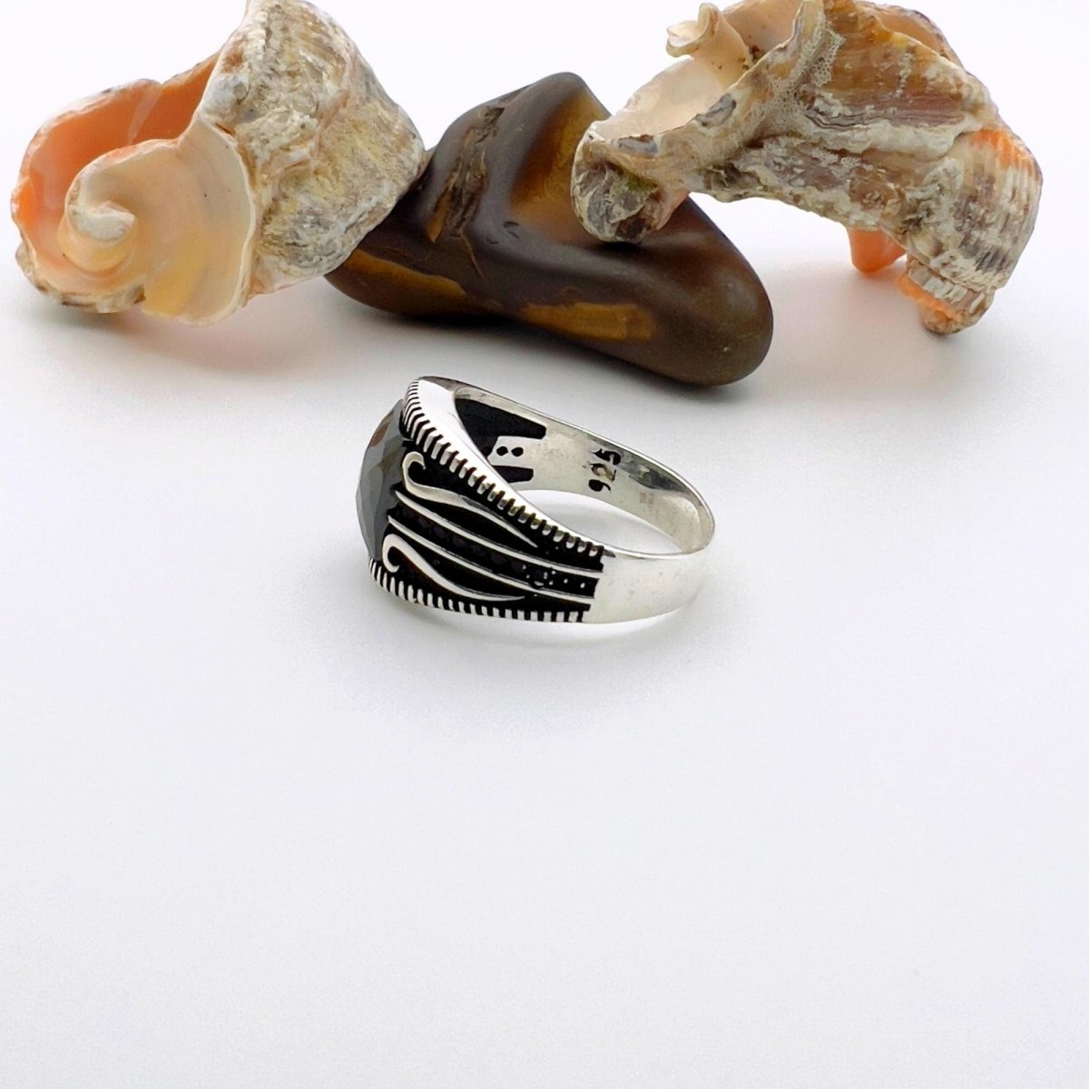 Men's 925 Sterling Silver Square Black Zircon Statement Ring - Handmade Turkish Jewelry - TryAladdin