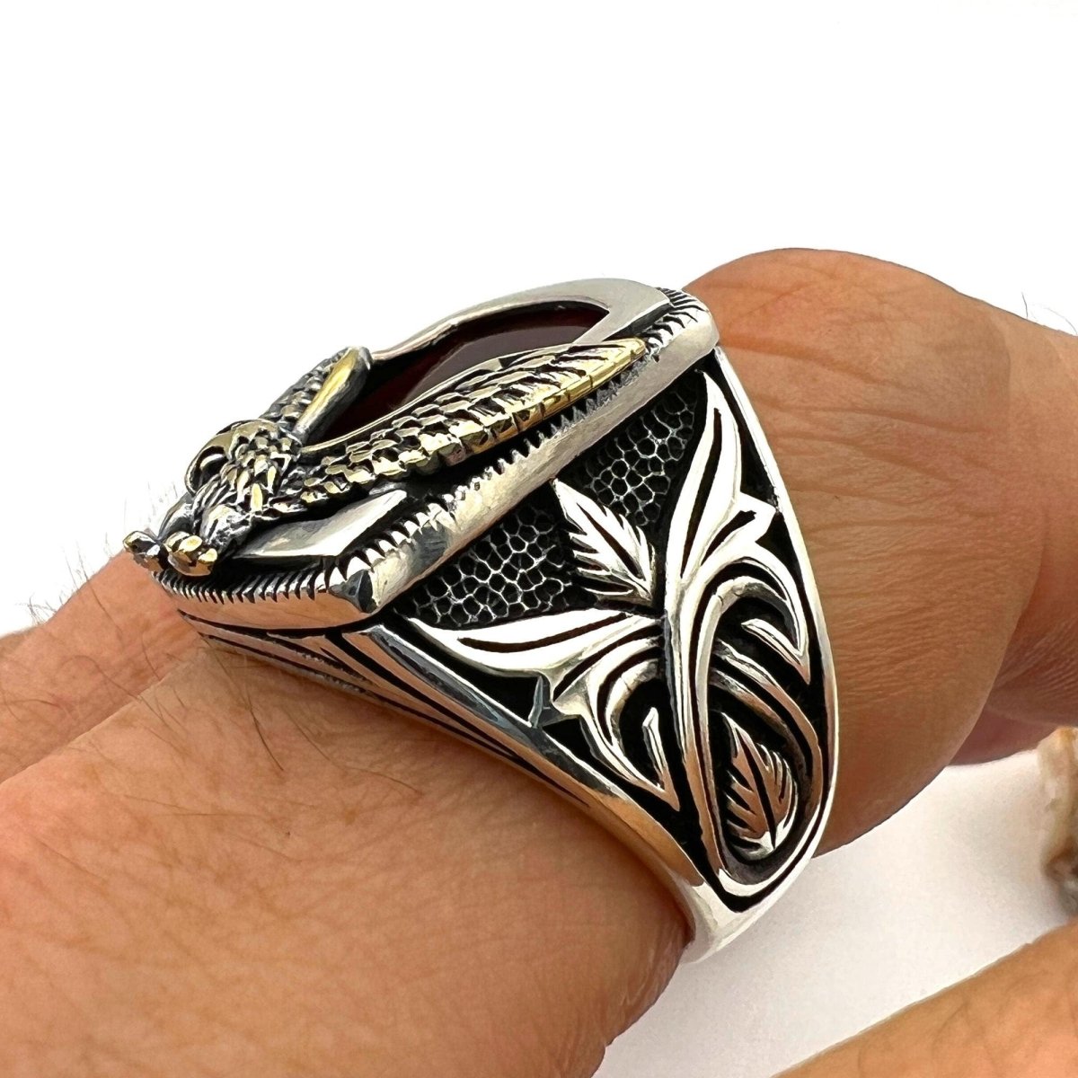 Men's Agate Eagle Ring | Handcrafted Turkish 925 Sterling Silver Jewelry - TryAladdin