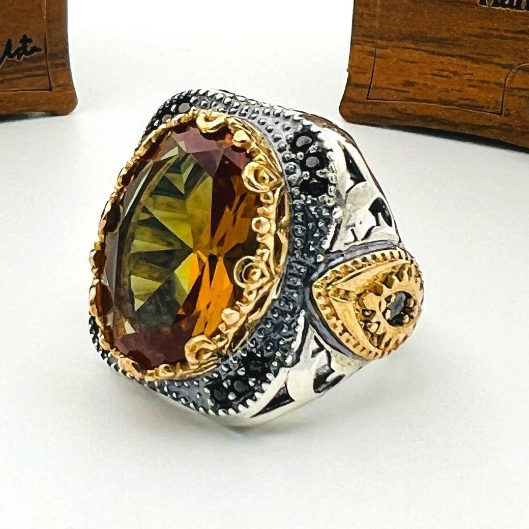 Men's Alexandrite Colormix Stone Silver Ring