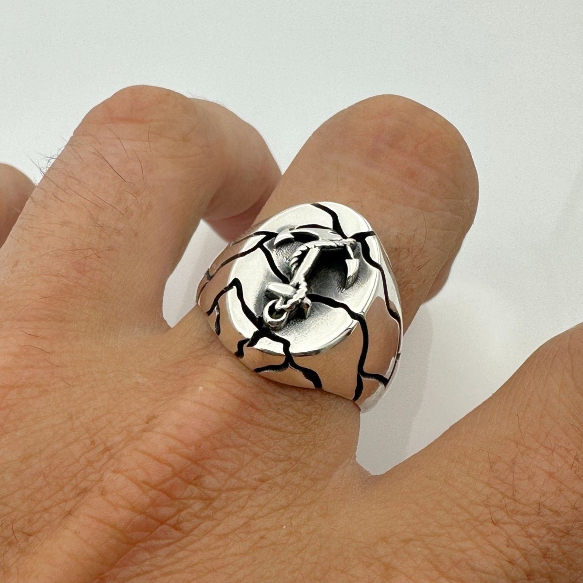 Men's Anchor Design Silver Ring