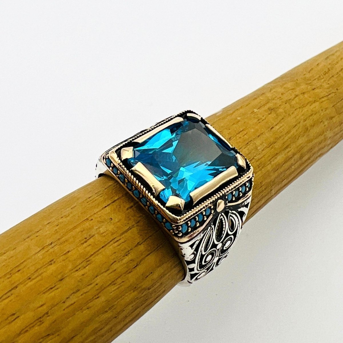 Men's Aquamarine Blue Stone Ring