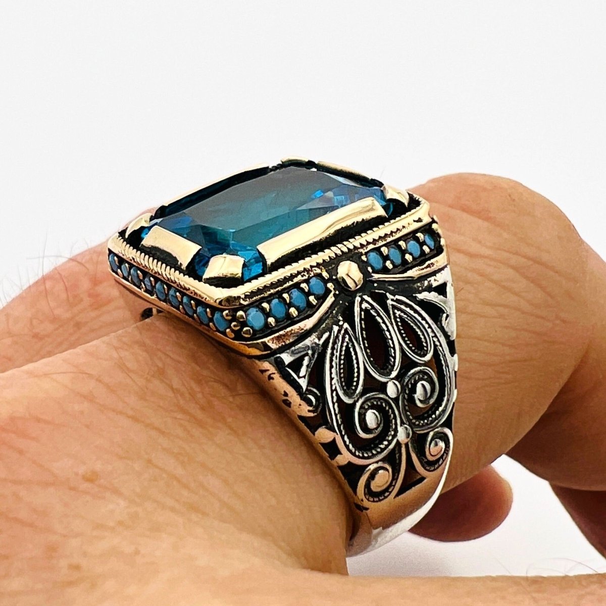 Men's Aquamarine Blue Stone Ring