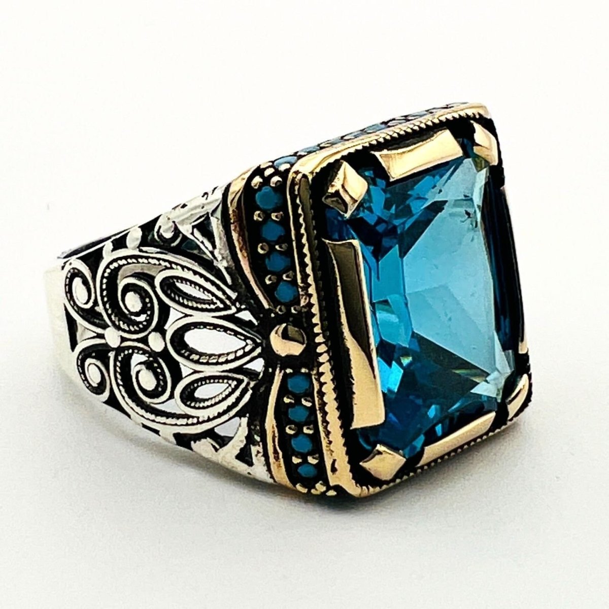 Men's Aquamarine Blue Stone Ring