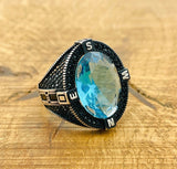 Men's Aquamarine Compass Ring