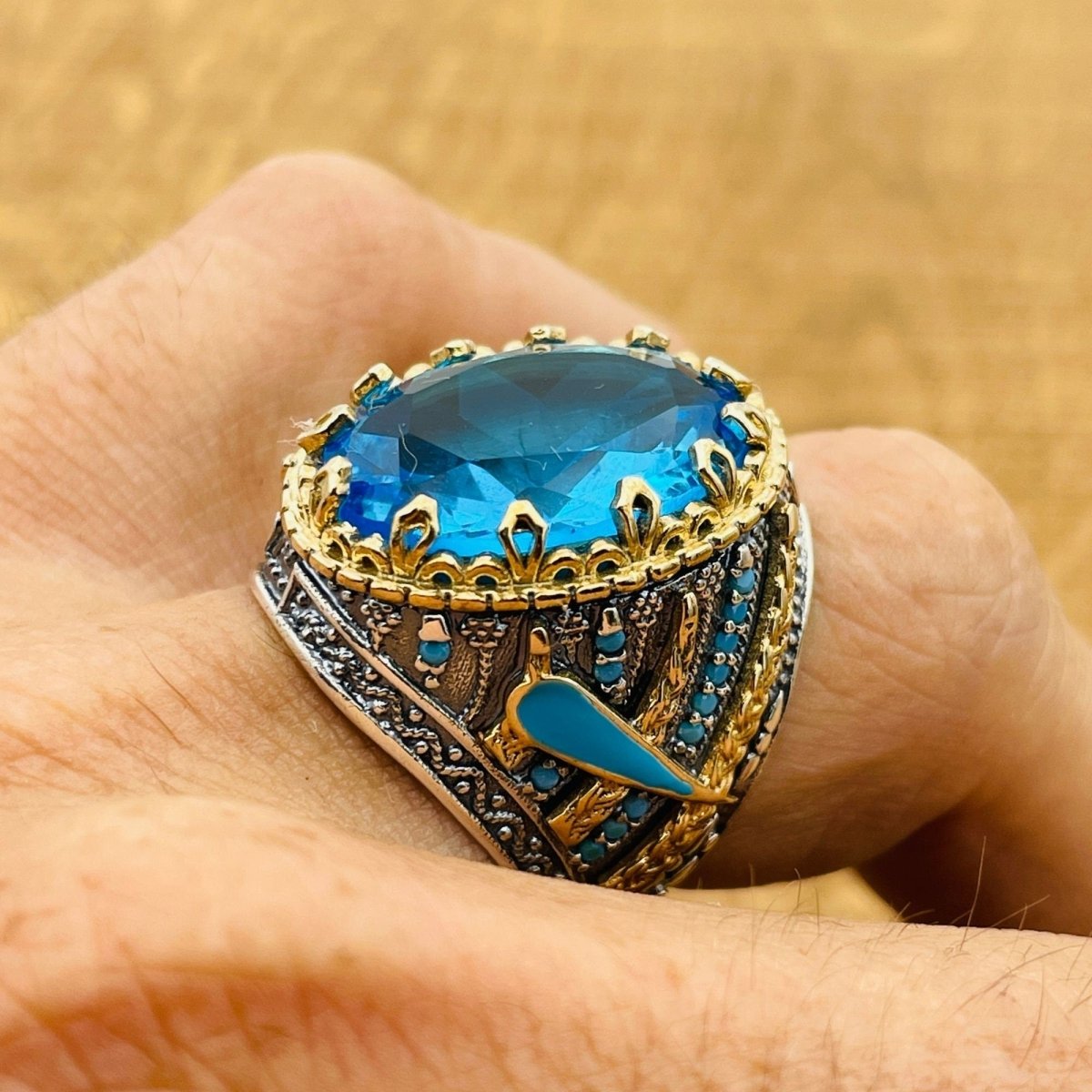 Men’s Aquamarine Oval Ring - TryAladdin