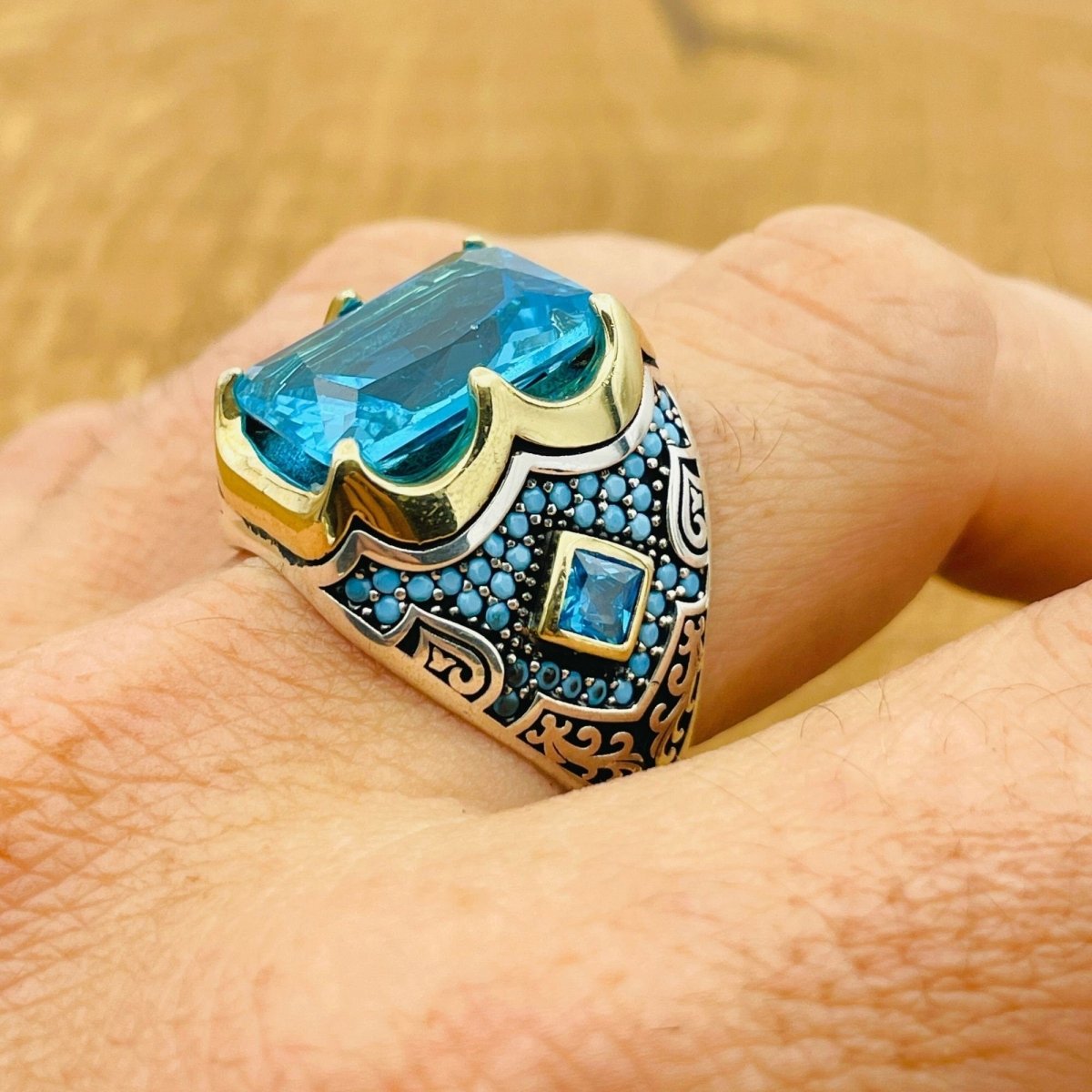 Men's Aquamarine Silver Ring