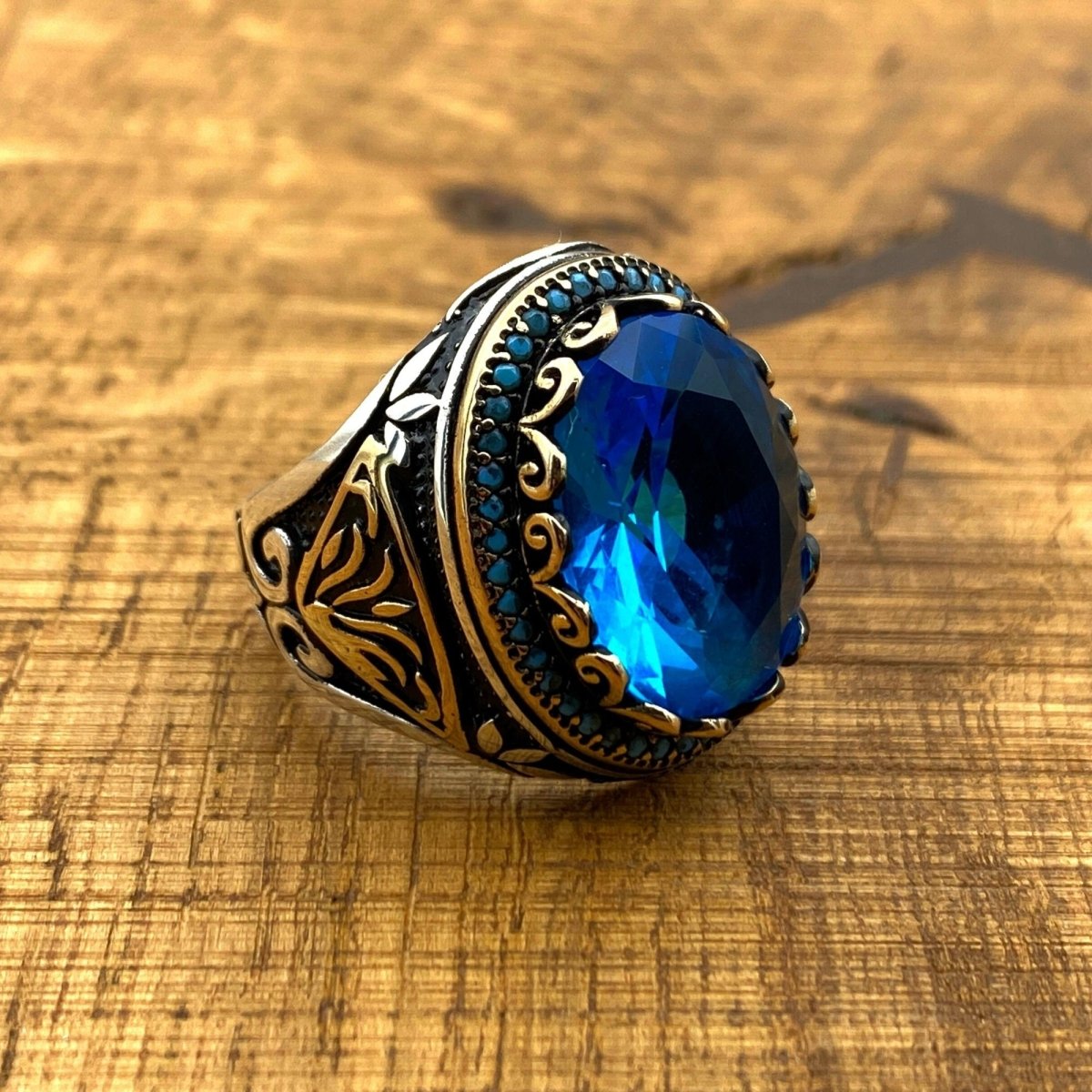 Men's Aquamarine Silver Ring