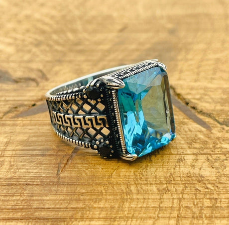 Men's Aquamarine Silver Ring