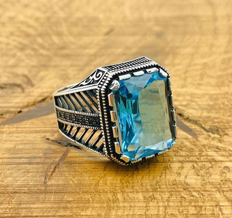 Men's Aquamarine Square Ring