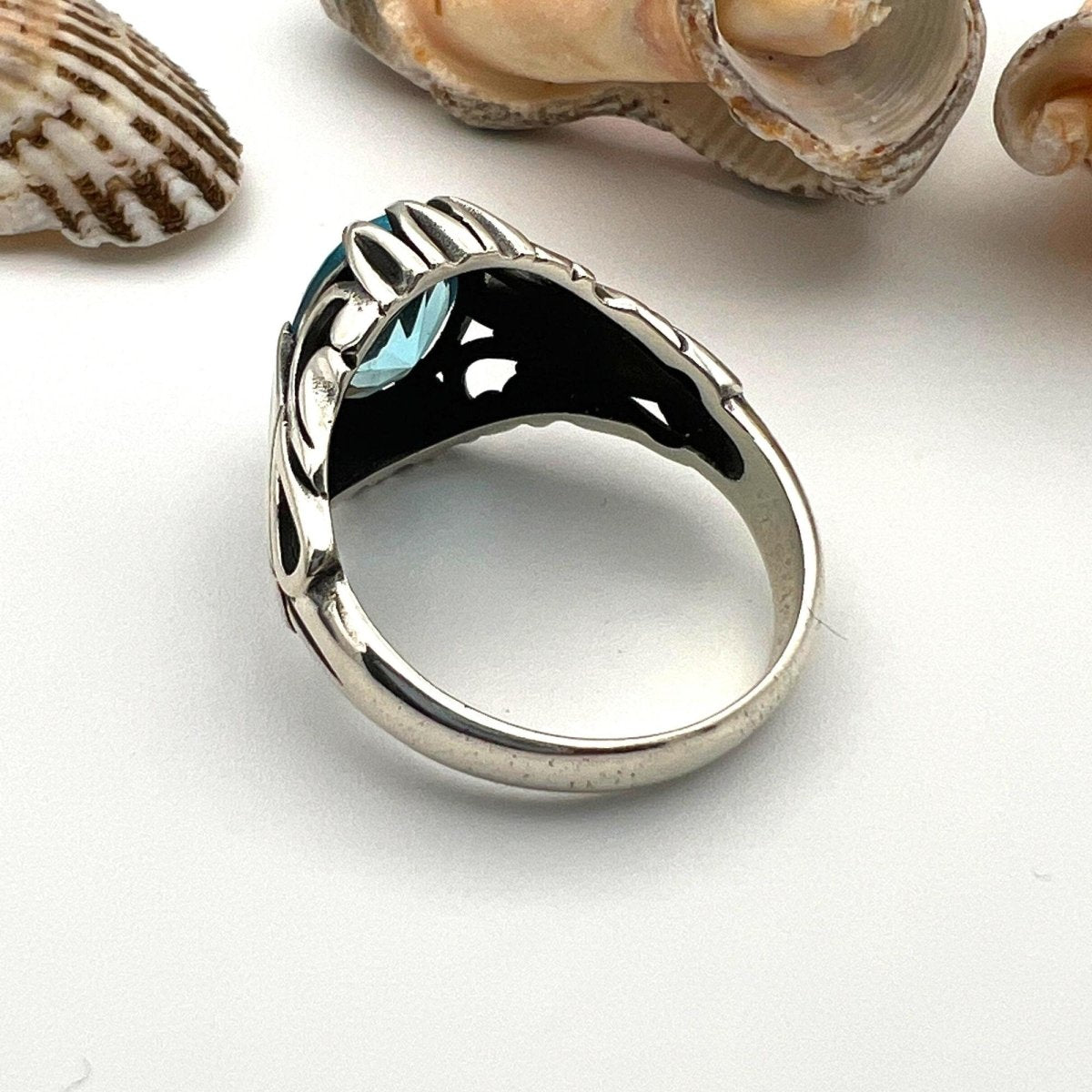 Men's Aquamarine Stone Blue 925 Sterling Silver Ring