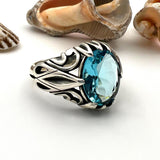 Men's Aquamarine Stone Blue 925 Sterling Silver Ring