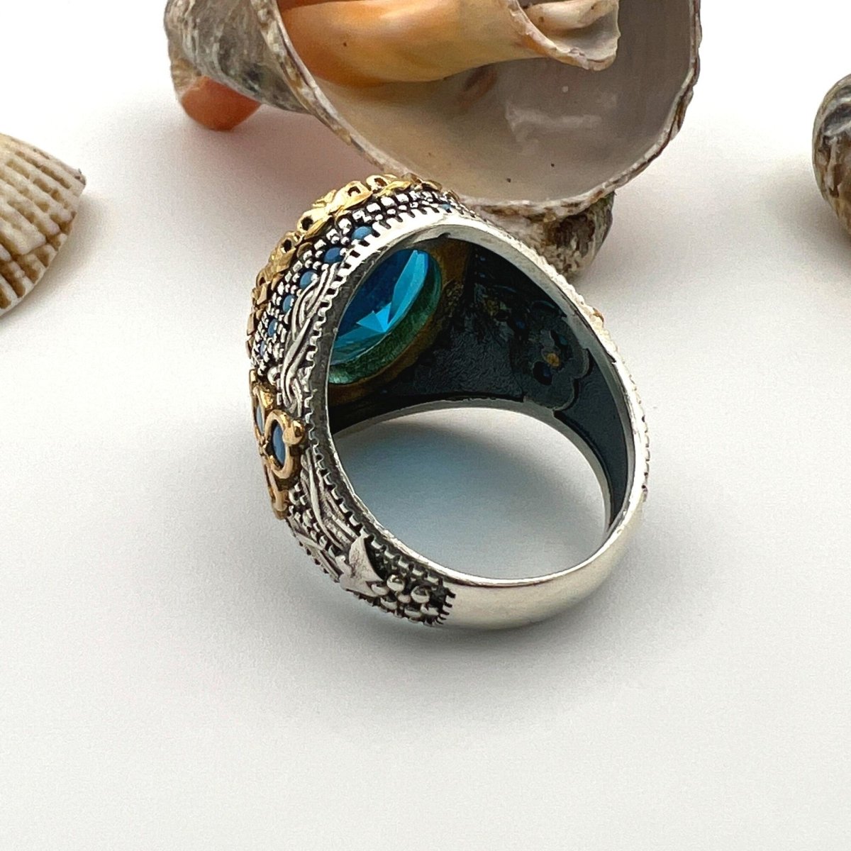 Men's Aquamarine Stone Blue Oval Ring