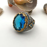 Men's Aquamarine Stone Blue Oval Ring