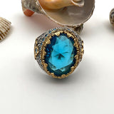 Men's Aquamarine Stone Blue Oval Ring