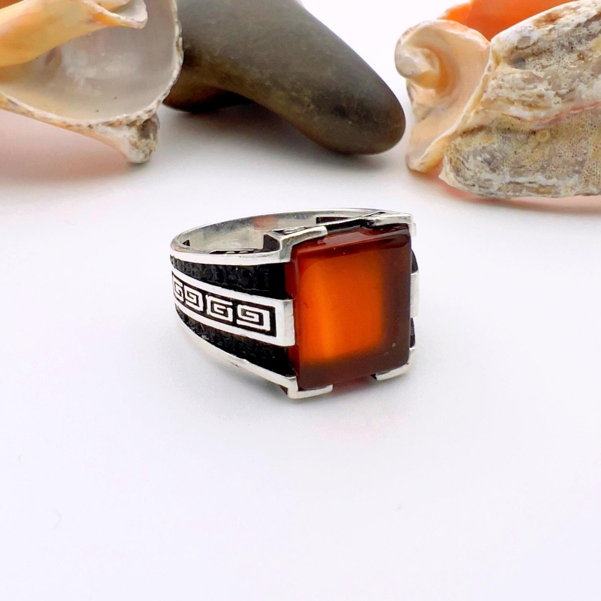 Men's Authentic Turkish Handmade Red Agate 925 Sterling Silver Ring - TryAladdin