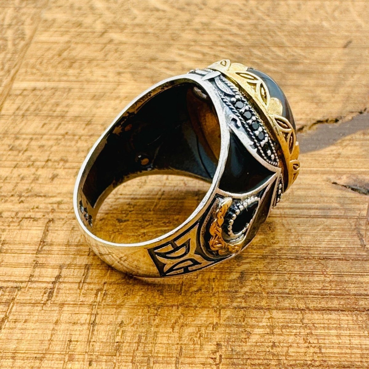 Men’s Black - Brown Agate Vintage Ring - TryAladdin