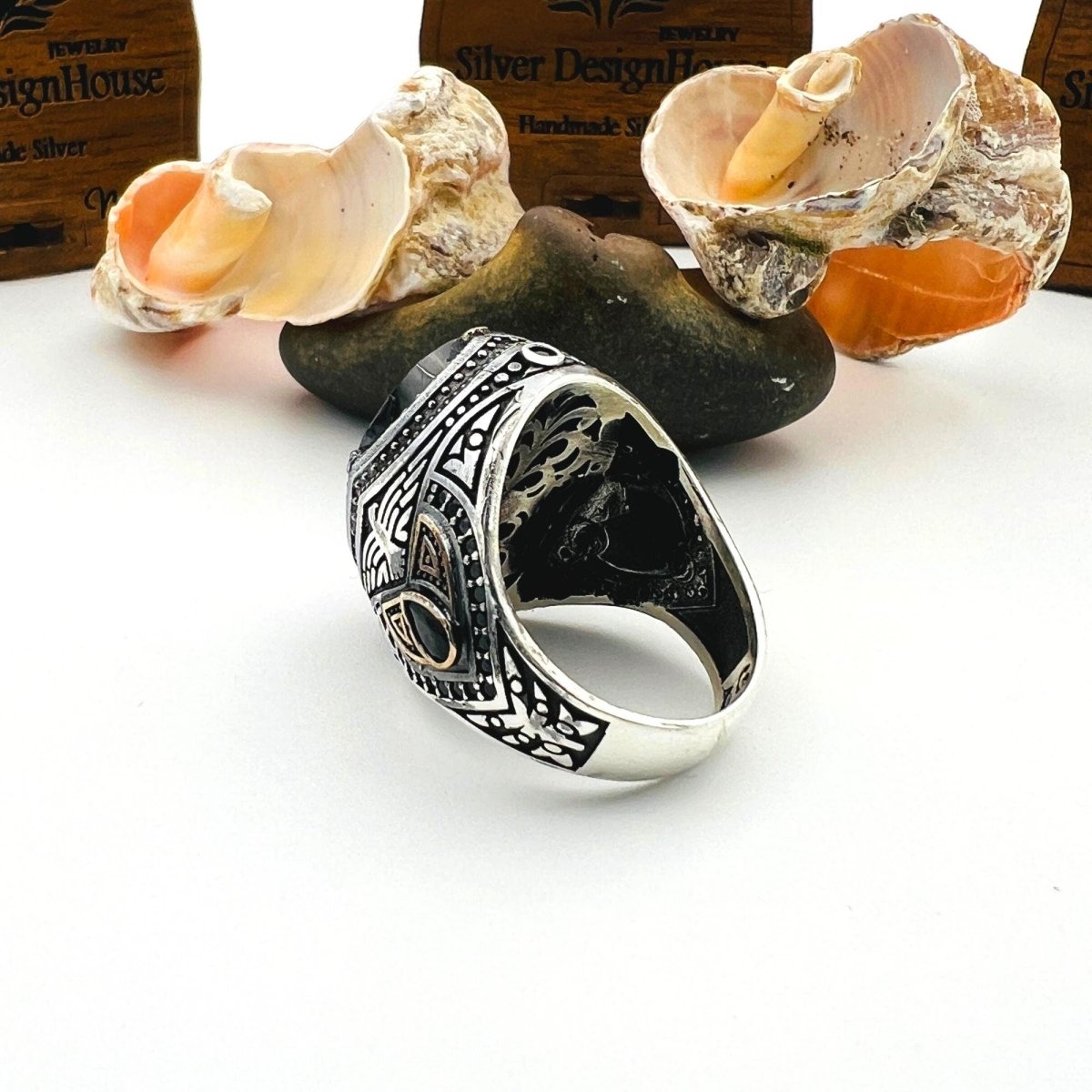 Men's Black Onyx Oval Stone Silver Ring