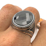 Men's Black Onyx Oval Stone Silver Ring