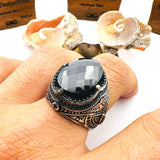 Men's Black Onyx Oval Stone Silver Ring