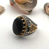 Men's Black Onyx Oval Stone Silver Ring