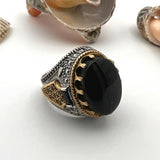 Men's Black Onyx Oval Stone Silver Ring