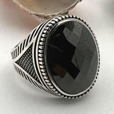 Men's Black Onyx Oval Stone Silver Ring