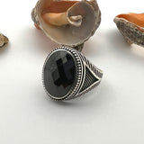 Men's Black Onyx Oval Stone Silver Ring