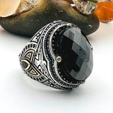 Men's Black Onyx Oval Stone Silver Ring