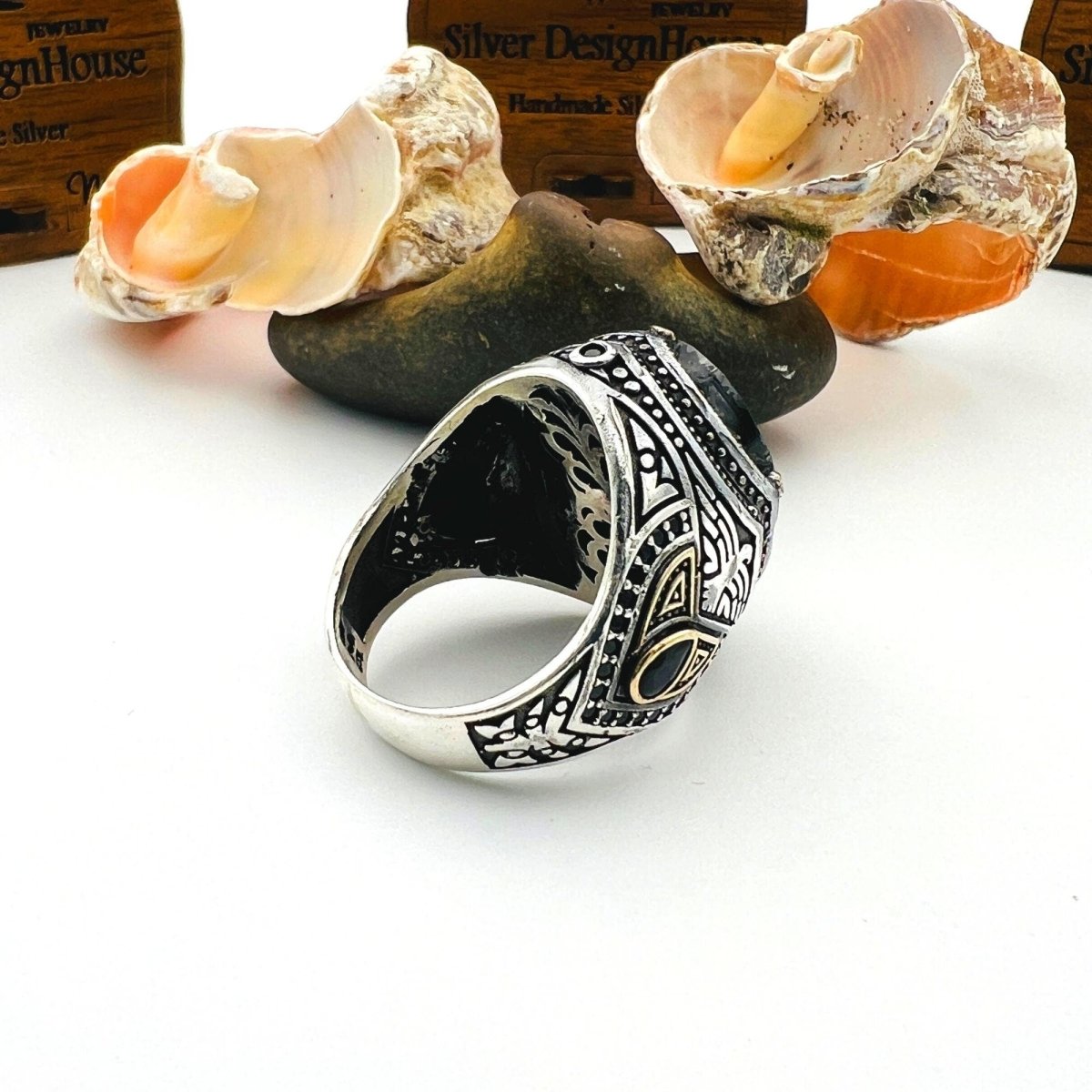 Men's Black Onyx Oval Stone Silver Ring