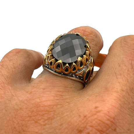 Men's Black Onyx Oval Stone Silver Ring