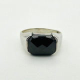 Men's Black Onyx Rectangle Silver Ring