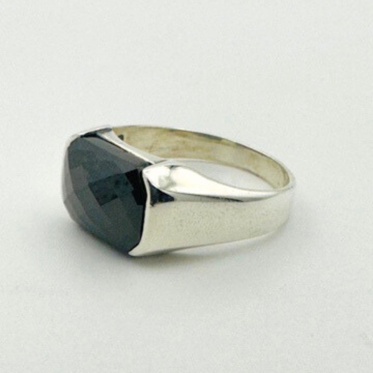 Men's Black Onyx Rectangle Silver Ring