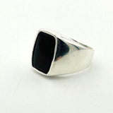 Men's Black Onyx Silver Rectangle Stone Ring