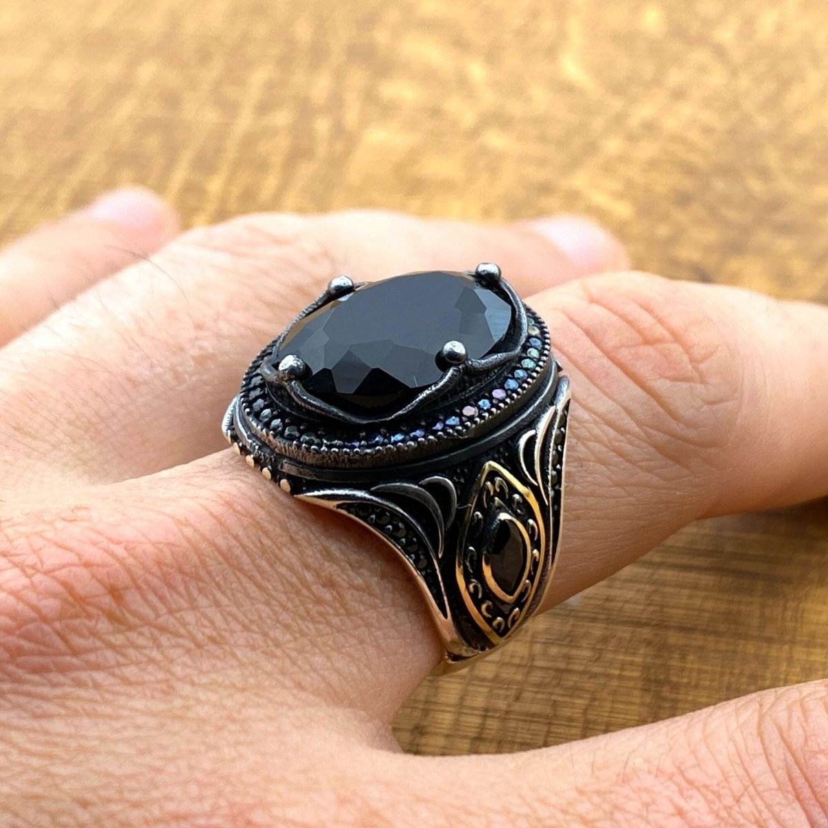 Men's Black Onyx Silver Ring