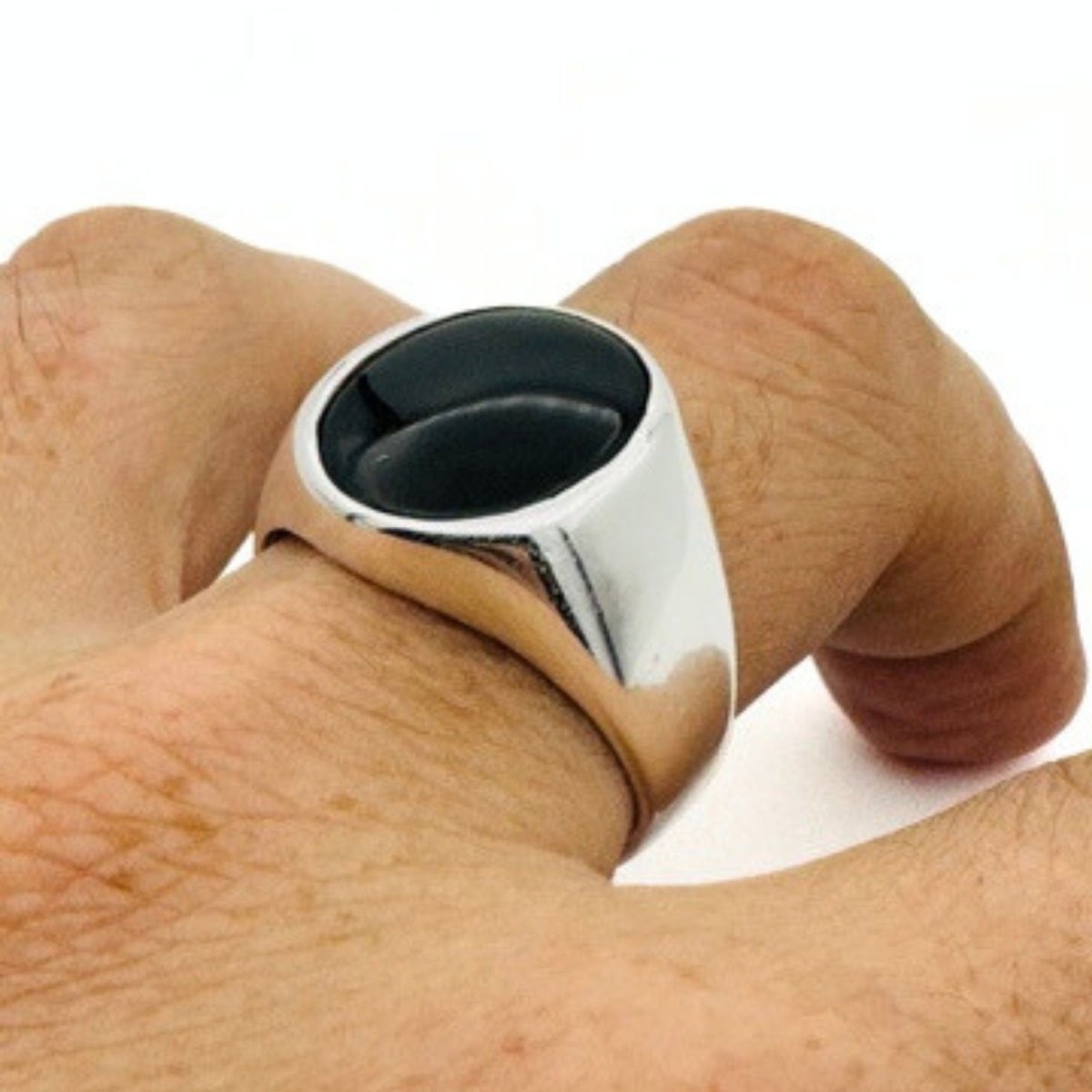 Men's Black Onyx Silver Ring