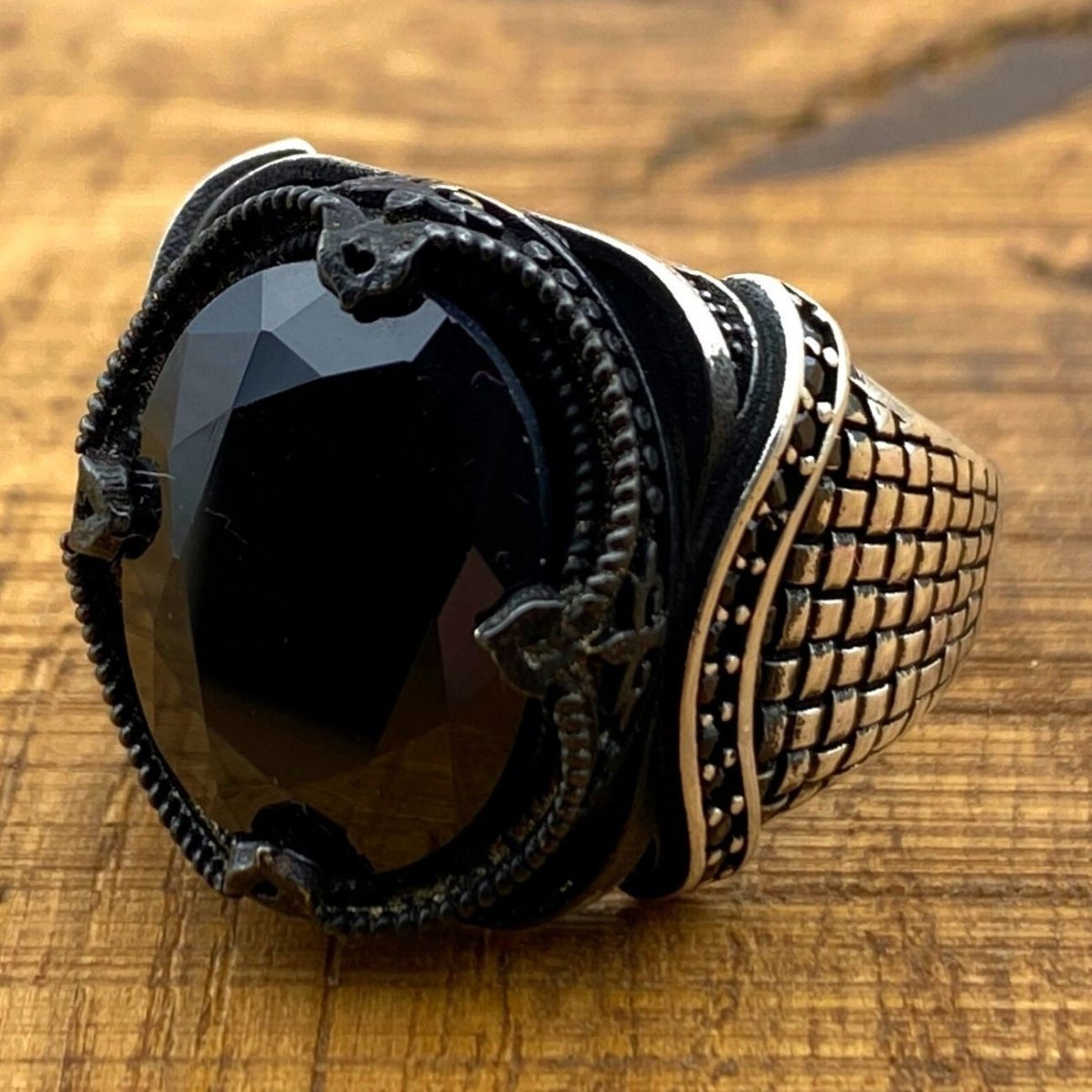 Men's Black Onyx Silver Ring