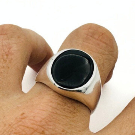 Men's Black Onyx Silver Ring