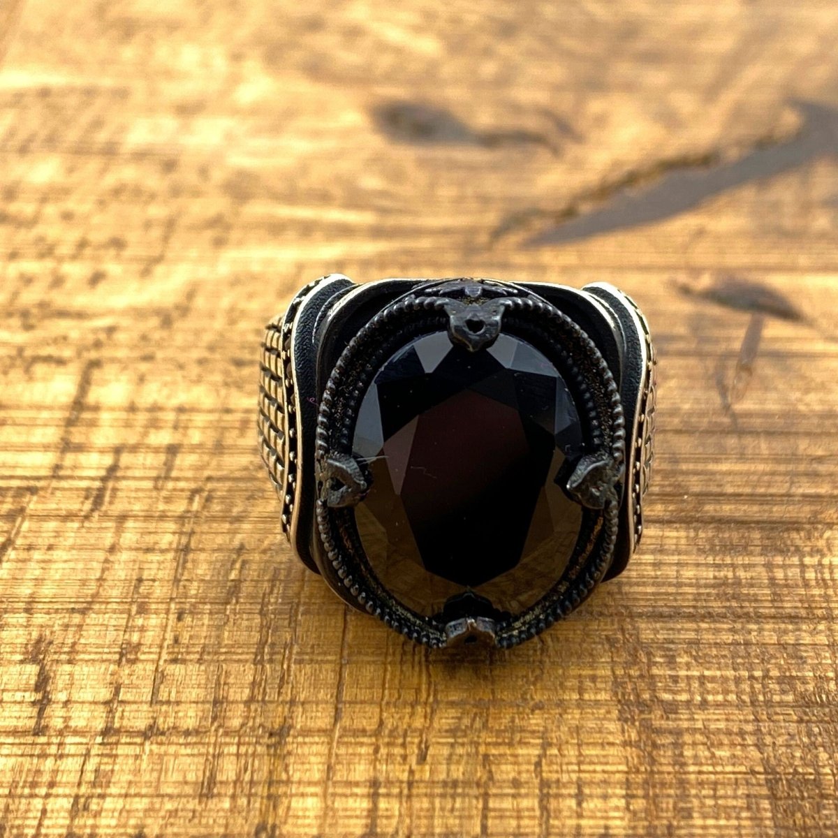 Men's Black Onyx Silver Ring